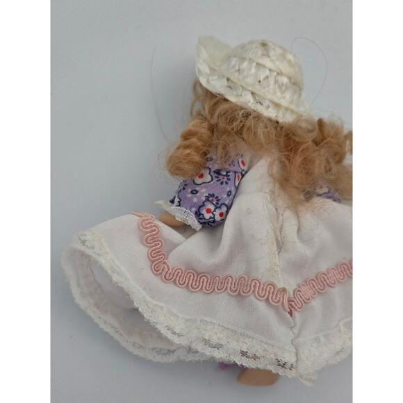 4.5 inch Miniature Doll with a Purple Dress and a White Hat - Picture 5 of 10